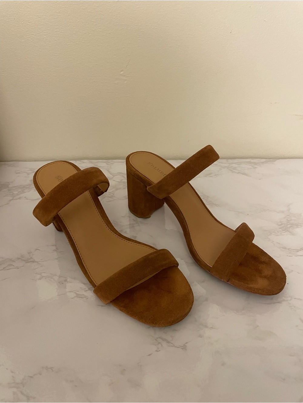 Soludos Brown Suede Two‑Strap Block Heel Sandals